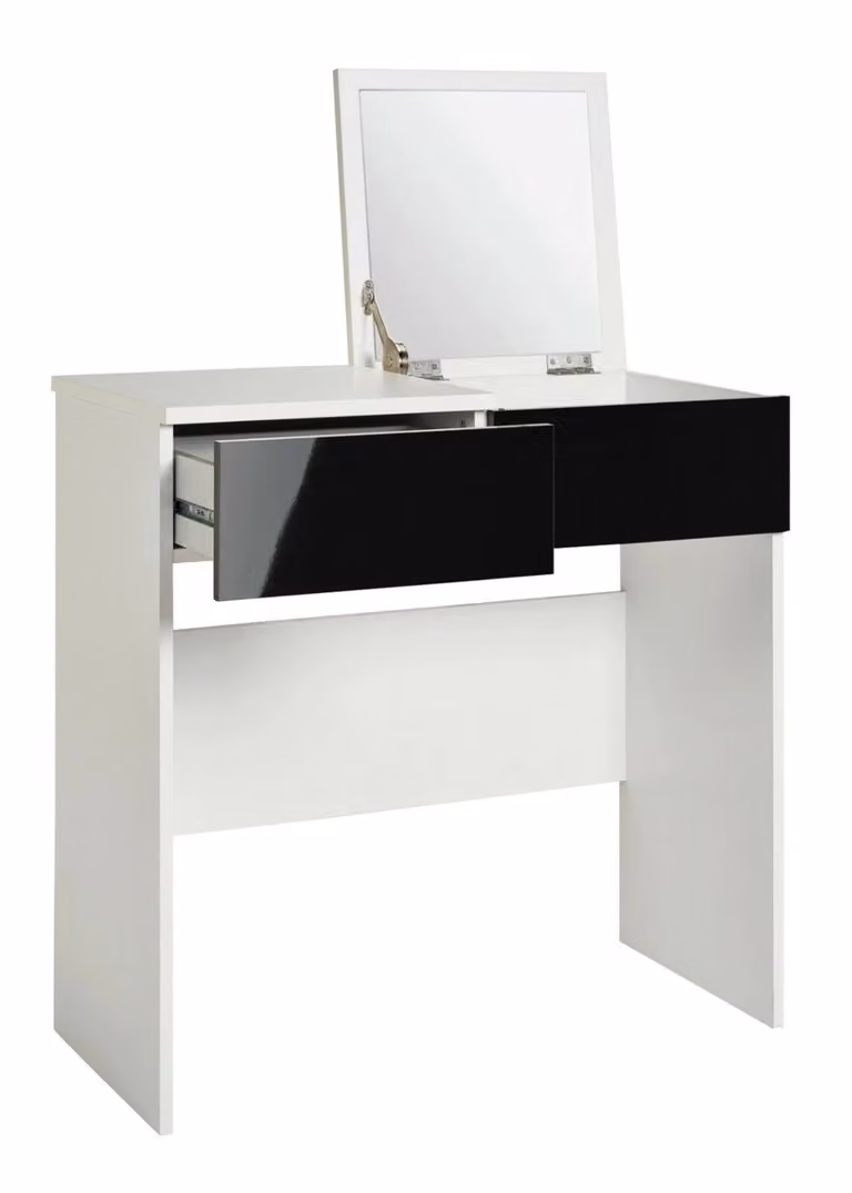 Malibu Modern Glossy Dressing Table with Mirror in White and Black
