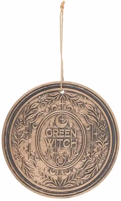 Something Different Green Witch Bronze Effect Ceramic Hanging Wall Plaque with Floral and Moon Design