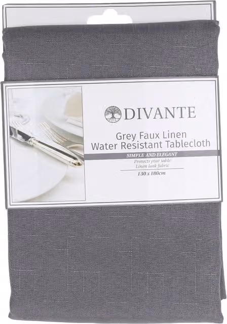 Divante Grey Faux Linen Water Repellent Rectangular Tablecloth