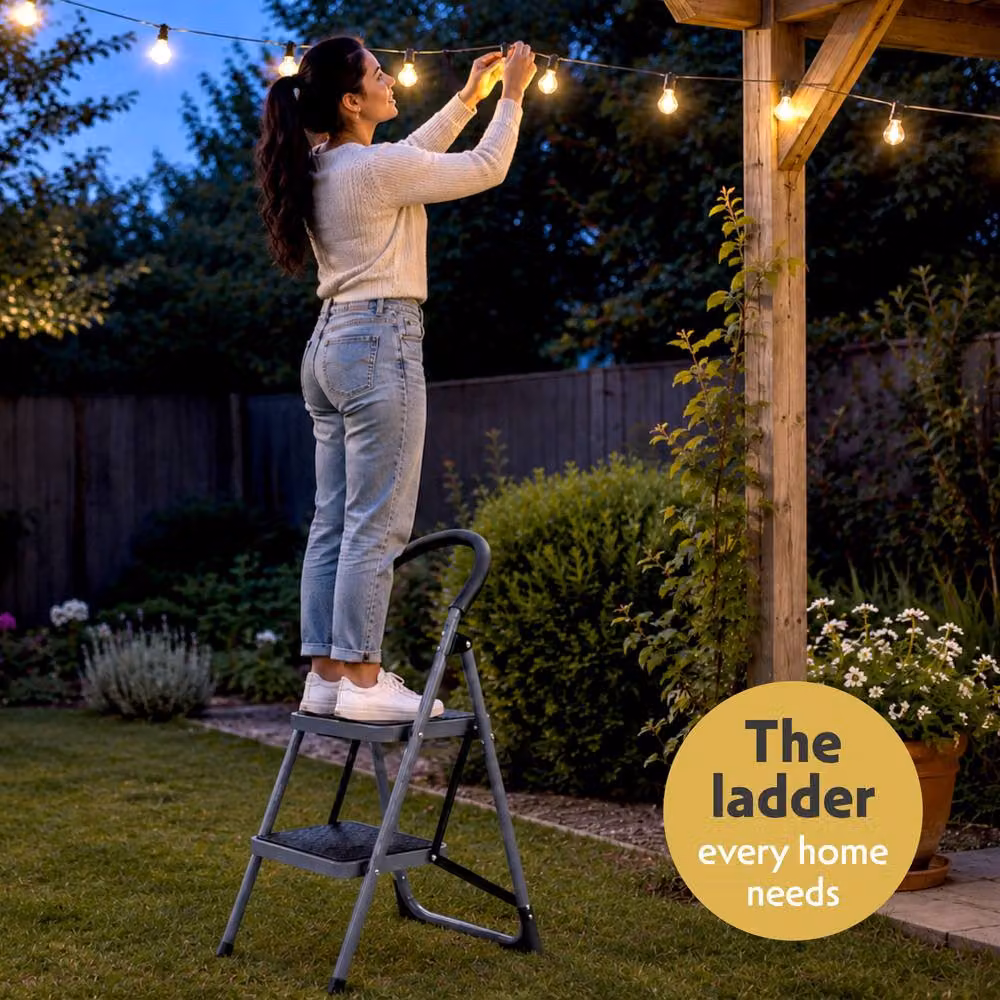 Futura 2 Step Heavy-Duty Steel Folding Step Ladder in Grey – 8