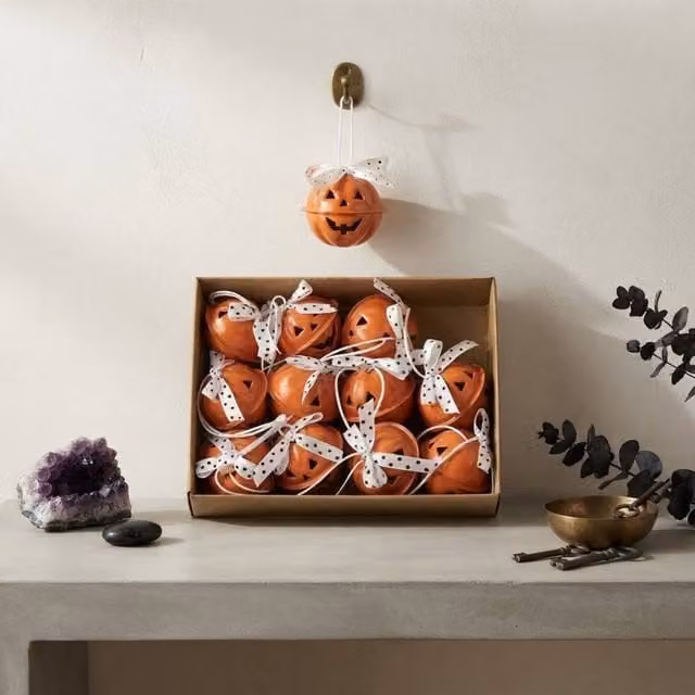 Garden Greatness Autumnal Decorative Pumpkin Bells Set in Orange Multicolour Metal