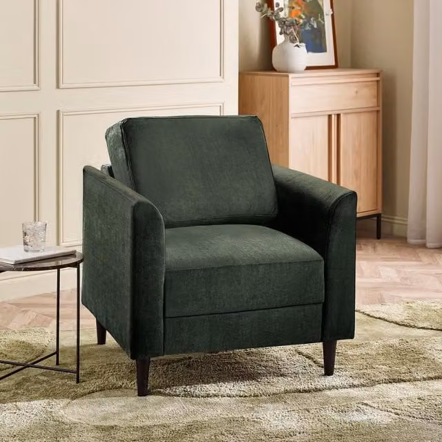 FurnitureboxUK Loga Modern Fabric Armchair in Green with Solid Wood Frame