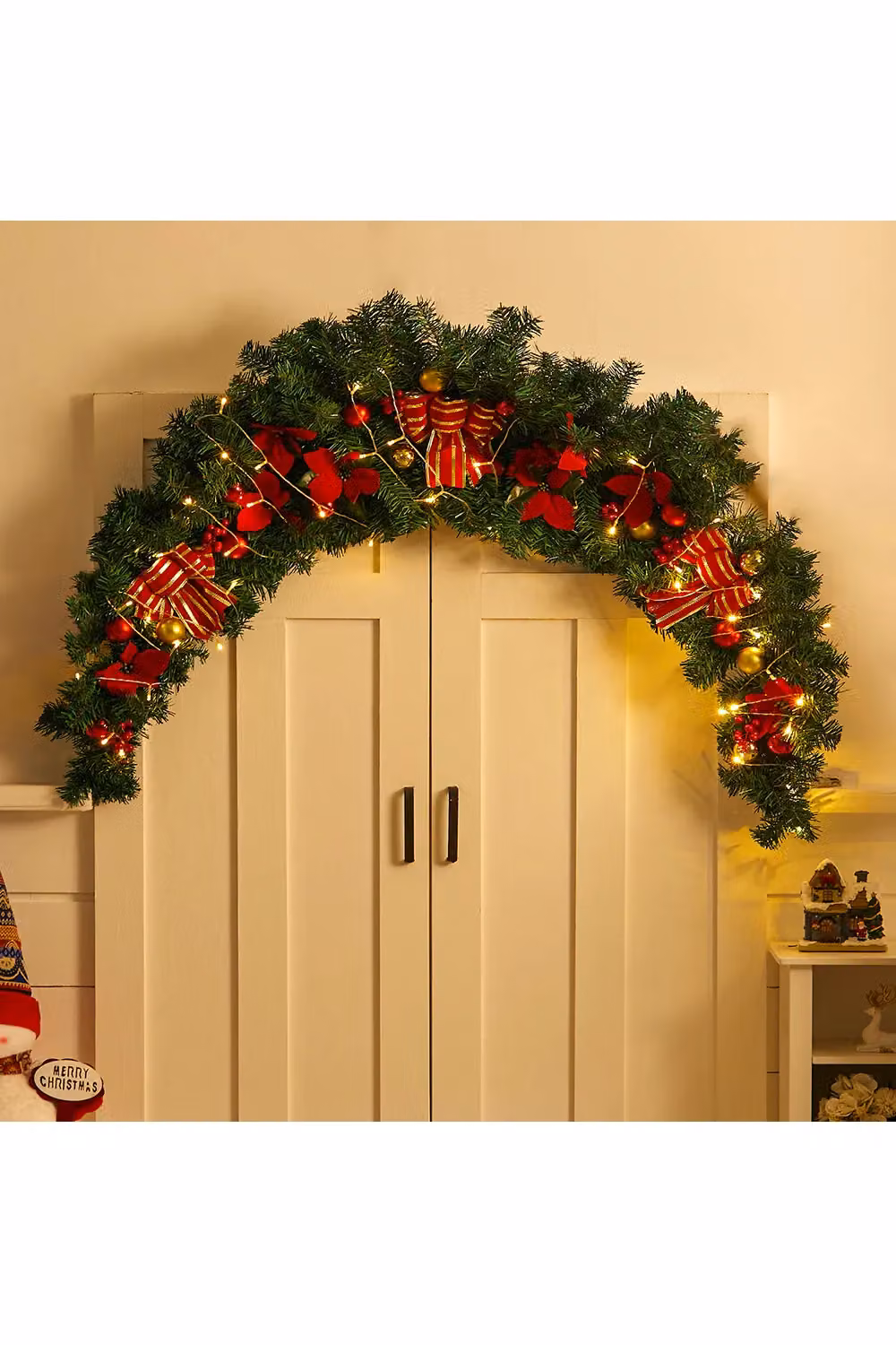 Living and Home 1.8m Artificial Christmas Swag with LED Lights in Green and Red – 2