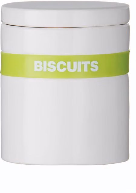 Orsina White Stoneware Biscuit Canister with Lime Green Silicone Band