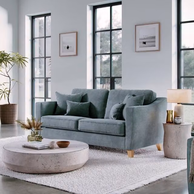The Great Sofa Company Jackson 3 Seater Blue Chenille Fabric Sofa with Scatter Cushions – 1