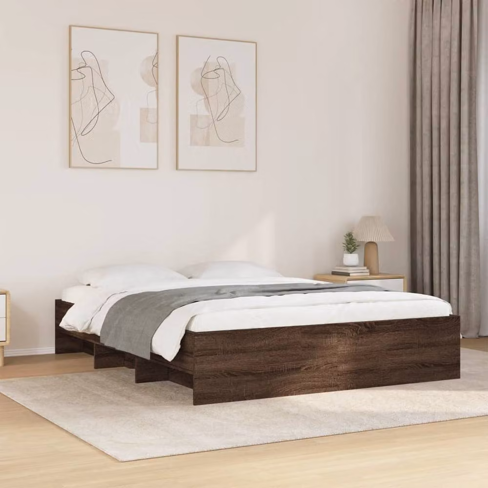 Berkfield Home Modern Oak Bed Frame in Brown, W/D/H: 150 x 203 x 35 cm – 2