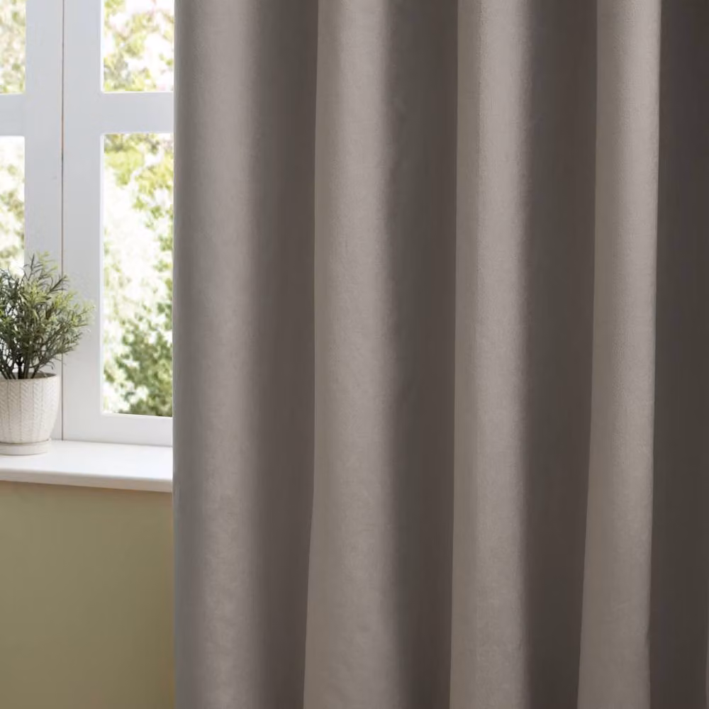 Furn Silver Velvet Room Darkening Eyelet Curtain Pair, Width: 168 cm, Drop: 137 cm – 2
