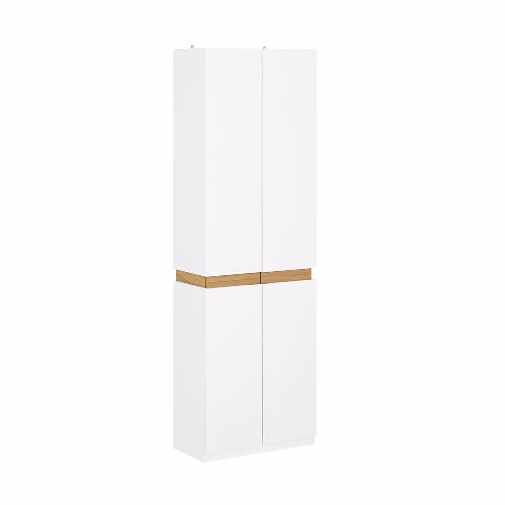 SoBuy Modern Tall Space-Saver Shoe Cabinet in White and Wood with Hinged Doors – 2