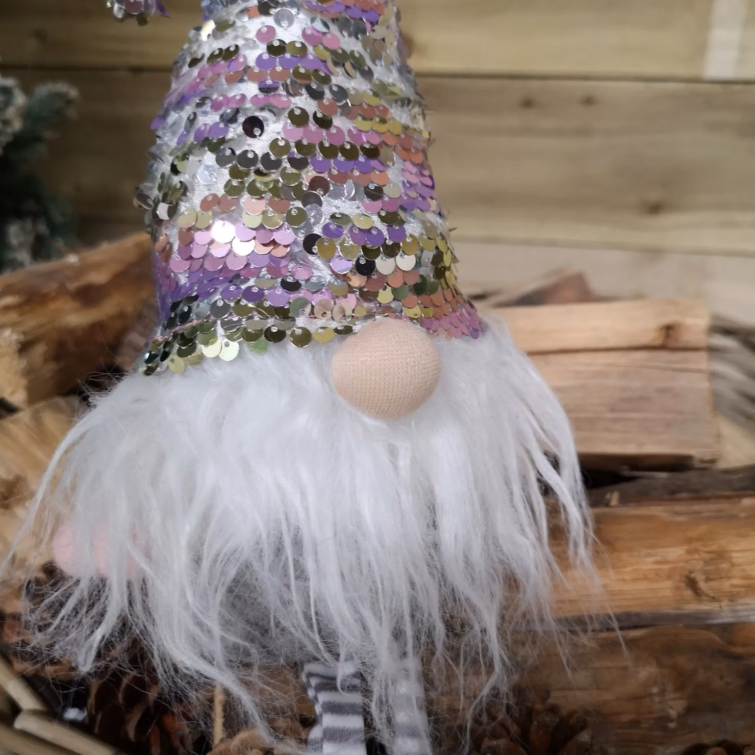 Samuel Alexander 49cm Festive Christmas Sitting Gonk with Dangly Legs and Sequin Hat in Pink and Grey – 2