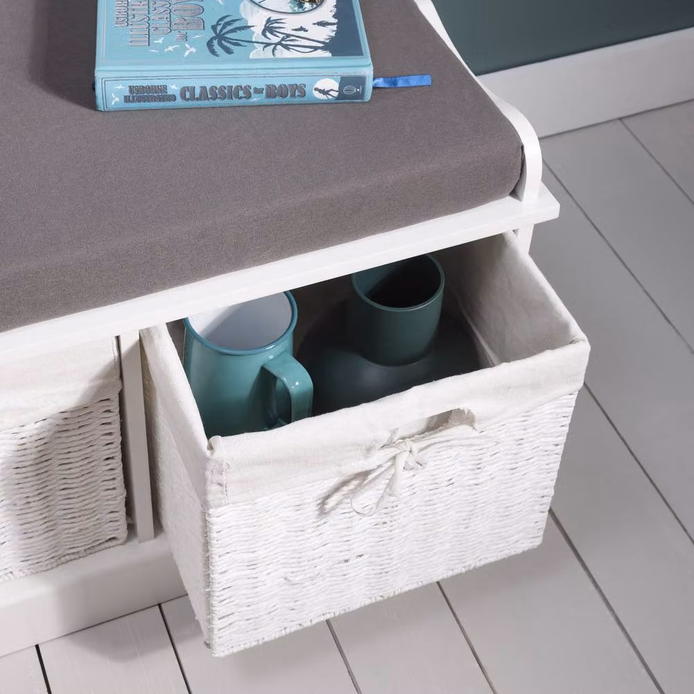 Nöa and Nani Stockholm Storage Bench with 2 Rattan Baskets in White – 4