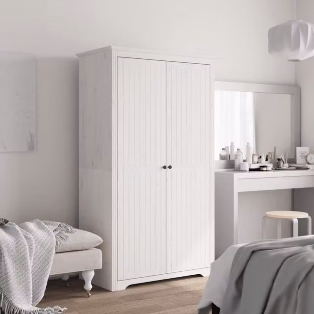 Berkfield Home BODO White Solid Wood Pine Wardrobe W/D/H: 101 x 52 x 176.5 cm