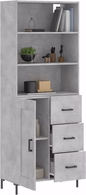 Berkfield Home Modern Highboard in Concrete Grey, W/D/H: 69.5 x 34 x 180 cm