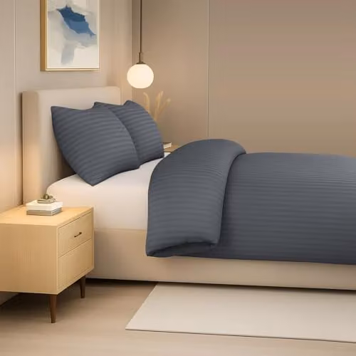 Pamposh Grey Modern Striped Microfibre Duvet Cover and Pillowcase Set, Super King – 2