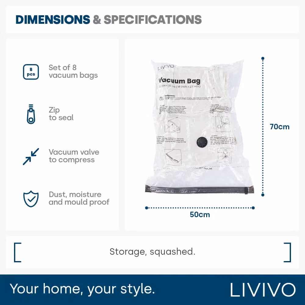 LIVIVO 8 Pack Medium Vacuum Compression Storage Bags in Black and Transparent – 5