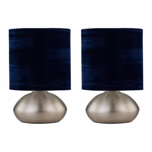 First Choice Lighting Jenson Set of 2 Brushed Chrome Touch Table Lamps with Blue Fabric Shades – 5