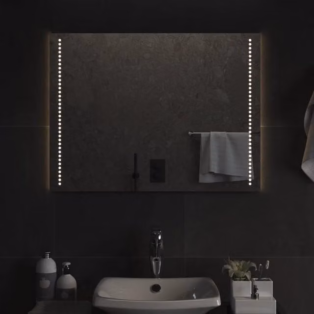 Berkfield Home LED Rectangular Bathroom Wall Mirror in Clear, W: 60 cm, H: 80 cm