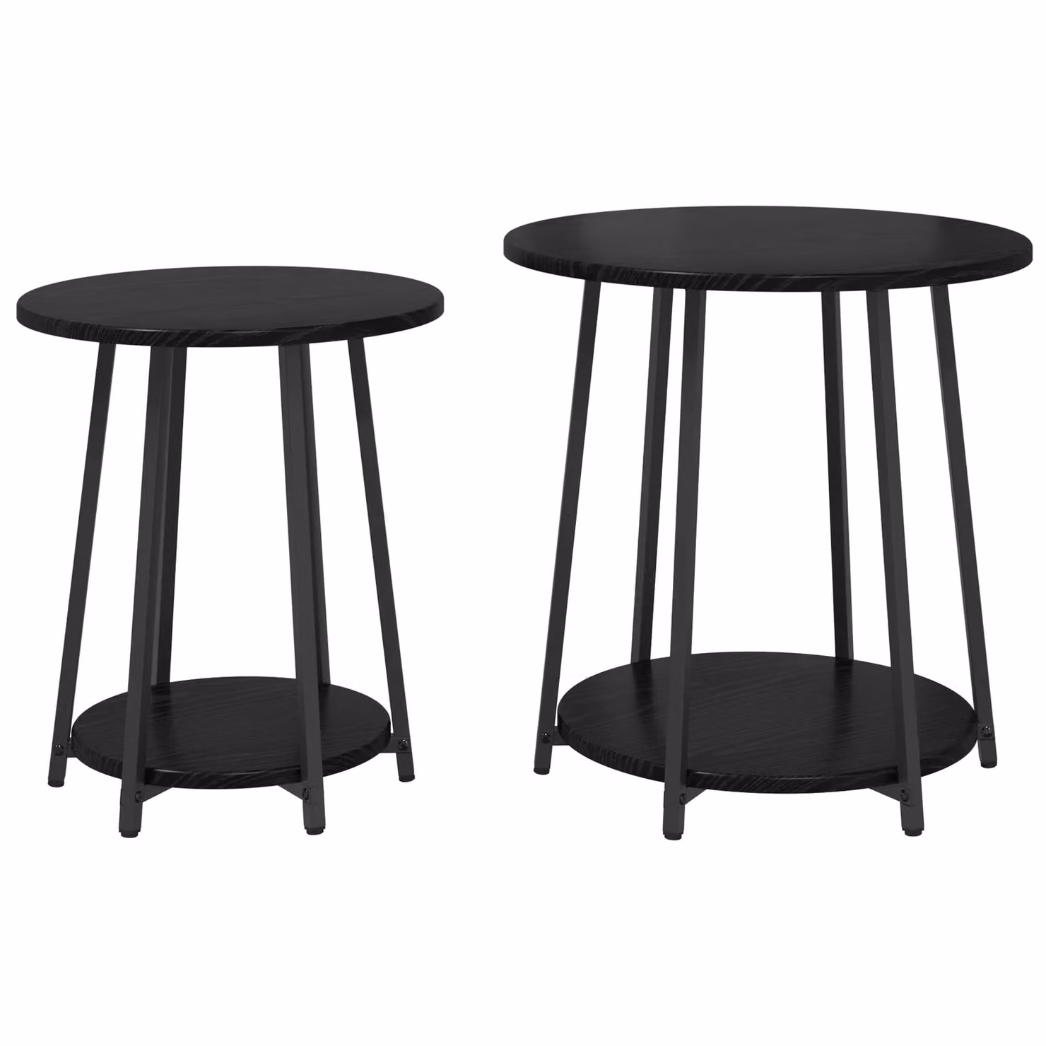 Berkfield Home Set of 2 Modern Round Side Tables in Black Oak and Metal – 2