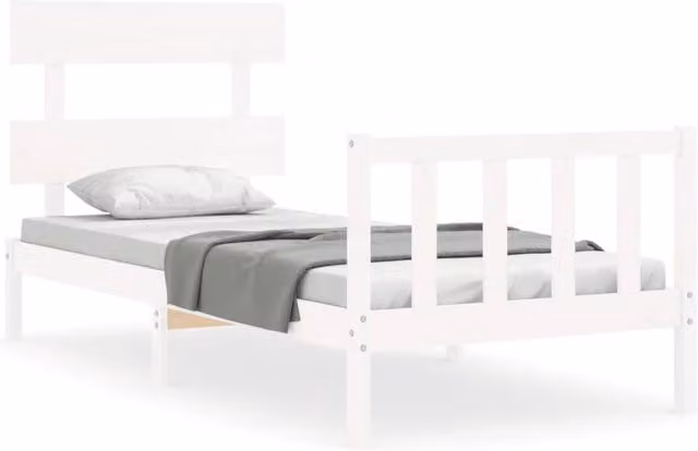 Berkfield Home Single Solid Wood Bed Frame with Headboard in White – 1