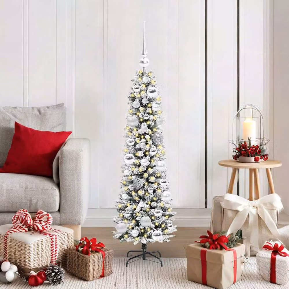 Berkfield Home Artificial Christmas Tree with 150 LEDs, Green and White, H 120 x W 48 x D 48 cm – 2