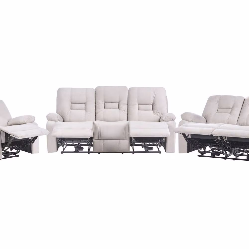 Wyld and Coco Luxor Velvet Electric Recliner Set in Beige, including 3 Seater Sofa, 2 Seater Sofa and Armchair with USB Charging and LED Lighting – 2