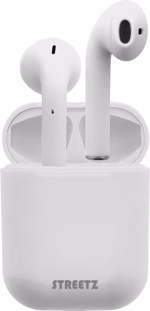 STREETZ True Wireless Stereo Semi in-ear Bluetooth Earbuds with Charging Case - White