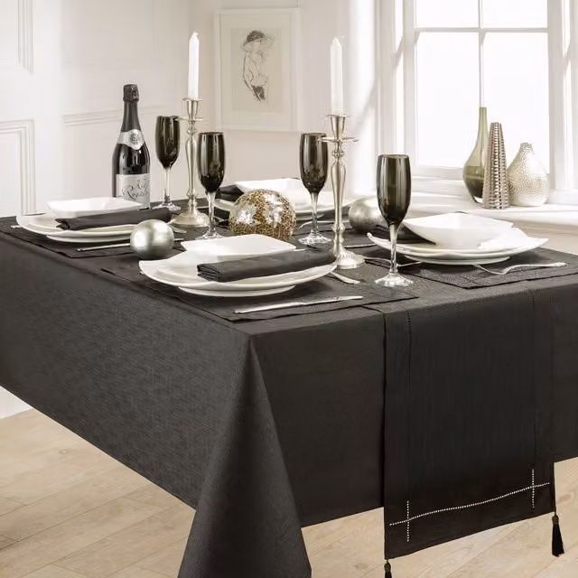 Kitchenwise Black Linen Look Slubbed Rectangular Tablecloth
