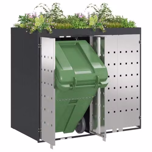 vidaXL Steel Wheelie Bin Storage for 2 Bins, Anthracite, W: 121.5 cm, D: 39.9 cm, H: 136.0 cm