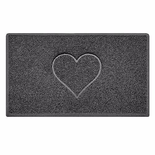 Nicoman Embossed Heart Shape PVC Doormat, Dark Grey, W/D/H: 75 x 45 x 1 cm – 1