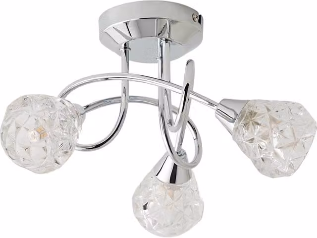 ValueLights Astley 3 Way Polished Chrome Flush Ceiling Light with Clear Glass Diamond Shaped Shades and Bulbs Included
