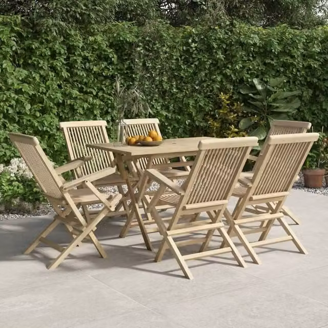 Berkfield Home Set of 6 Folding Garden Chairs in Grey Solid Teak Wood, W/D/H: 56 x 61 x 89 cm