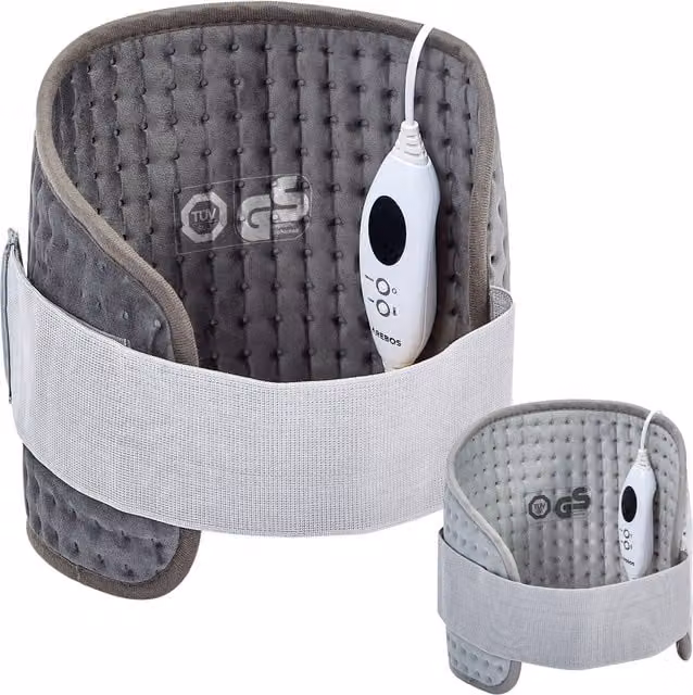 AREBOS Electric Heating Belt for Back and Abdomen in Anthracite Grey with Rapid Heat Up and Auto Shut Off