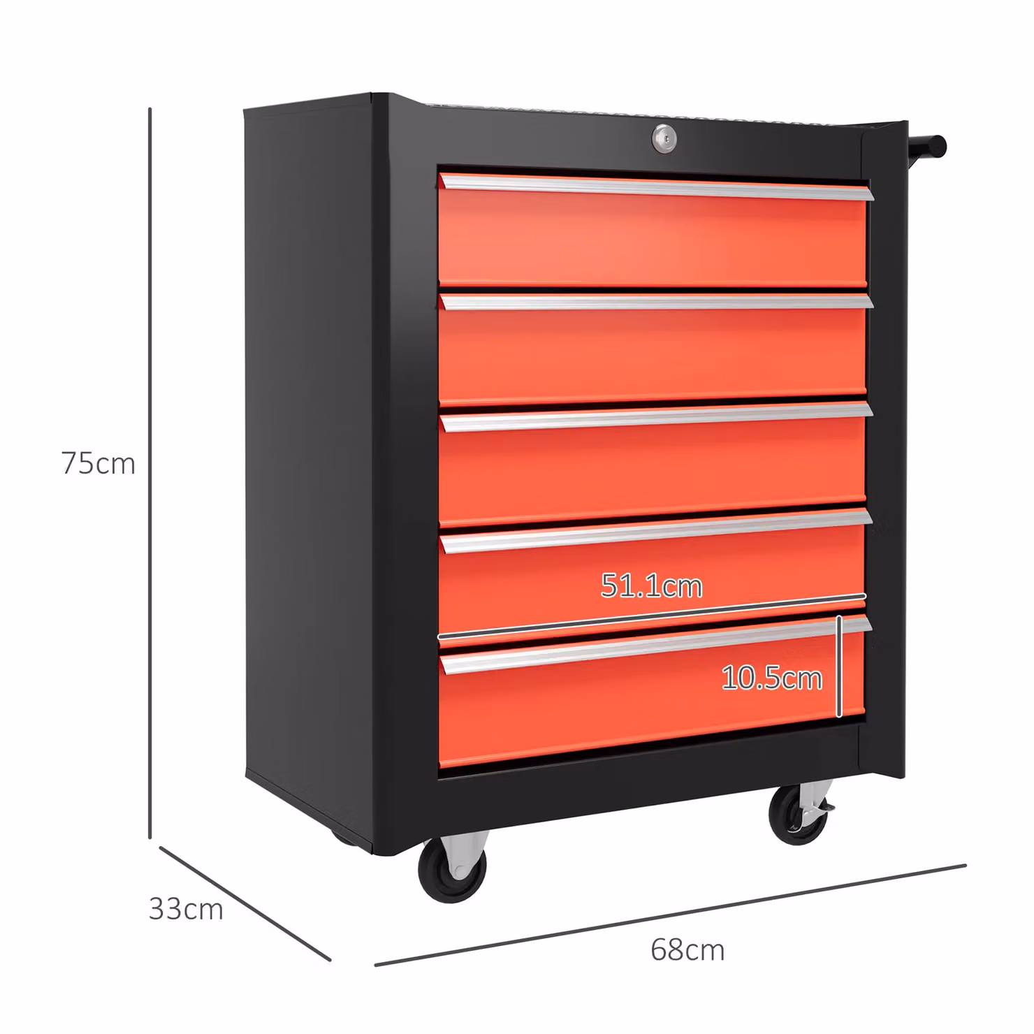 HOMCOM 5-Drawer Steel Tool Storage Cabinet with Wheels and Lockable Compartments in Red – 3