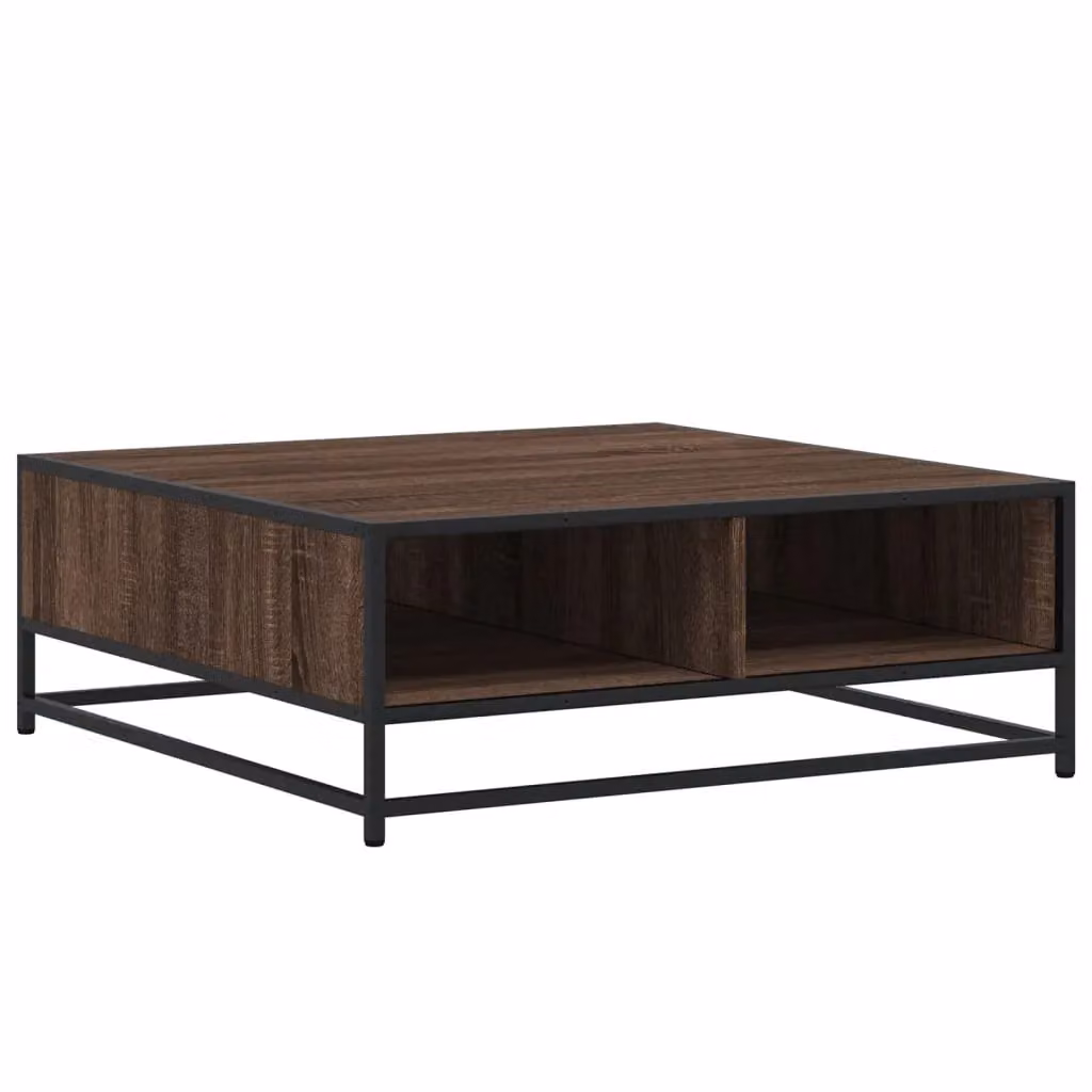 Berkfield Home Industrial Square Coffee Table in Brown Oak with Metal Sled Base, W/D/H: 80 x 80 x 30 cm – 2