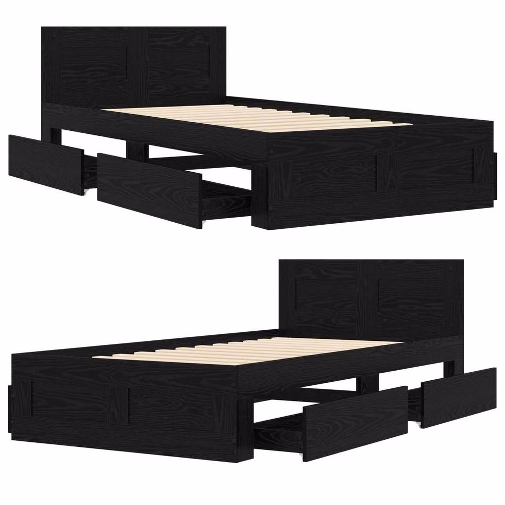 Berkfield Home Bed Frame with Headboard in Black Oak, W: 80 cm, L: 200 cm, Engineered Wood – 5