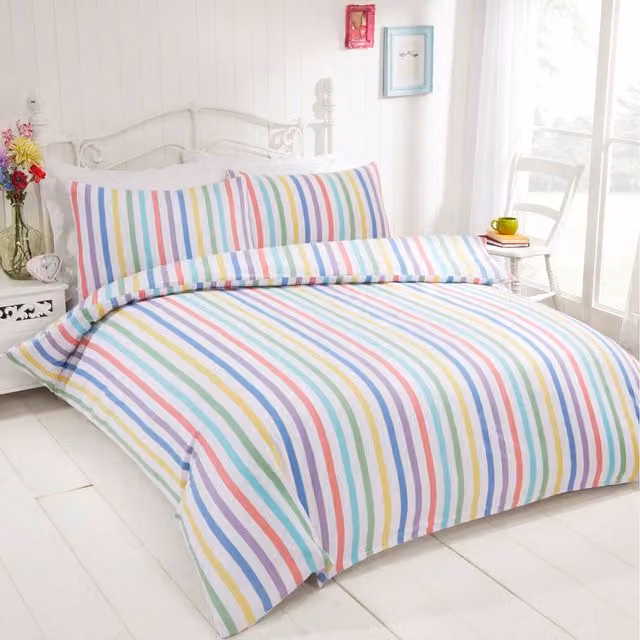 Rapport Home Multicolour Candy Stripe Cotton Duvet Set and Pillowcase, W/D/H: 230 x 220 x 50 cm