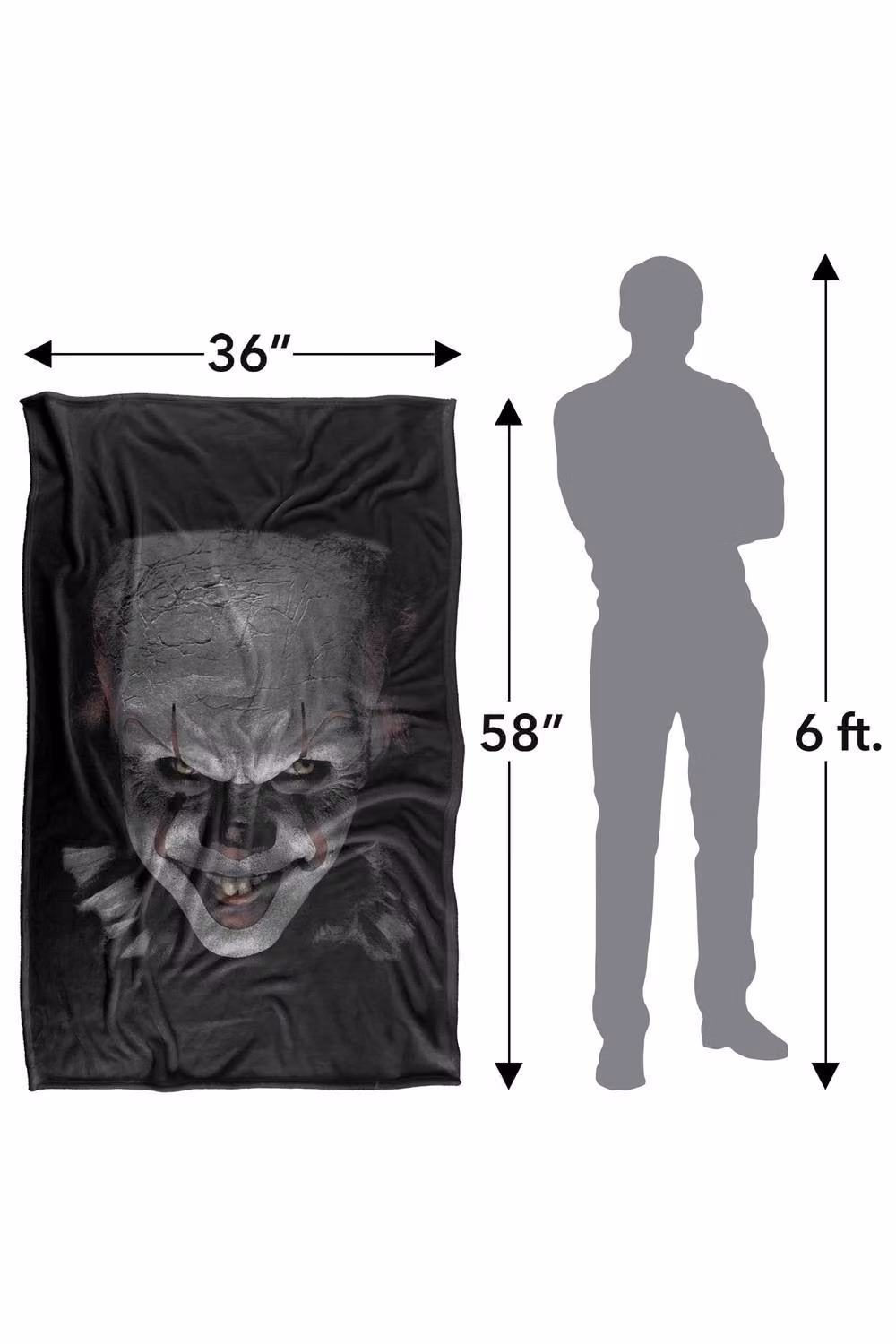 Warner Bros. It Pennywise The Clown Super Soft Fleece Throw Blanket, Multicolour, W: 152 cm, D: 127 cm – 8
