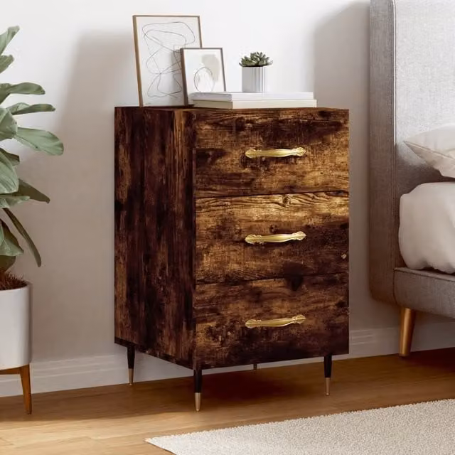Berkfield Home Smoked Oak Bedside Cabinet in Brown, W/D/H: 40 x 40 x 66 cm – 1