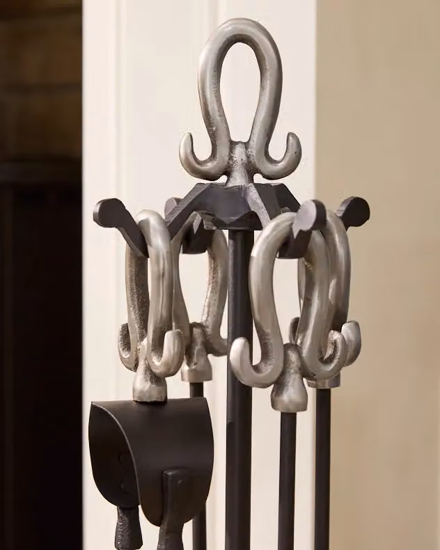 Dibor Traditional 5-Piece Freestanding Silver Metal Fireside Companion Set – 2