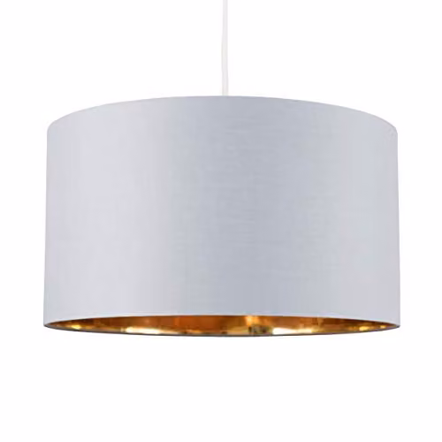 ValueLights Reni Modern Grey and Gold Fabric Cylinder Drum Ceiling Lamp Shade – 1