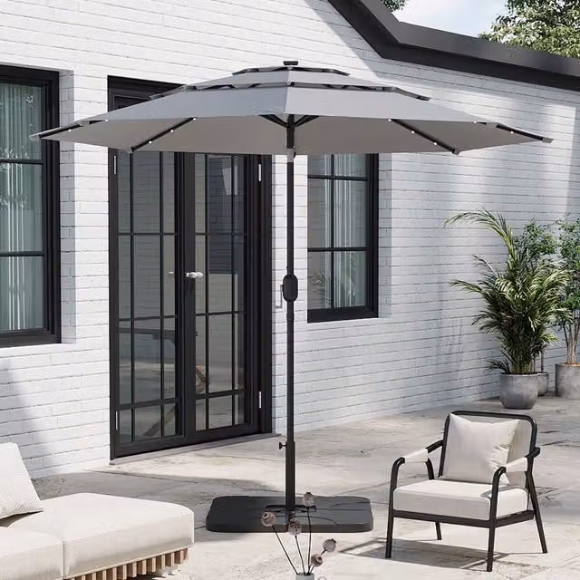 Breeins 3-Tier Garden Parasol with Tilt and Crank in Light Grey