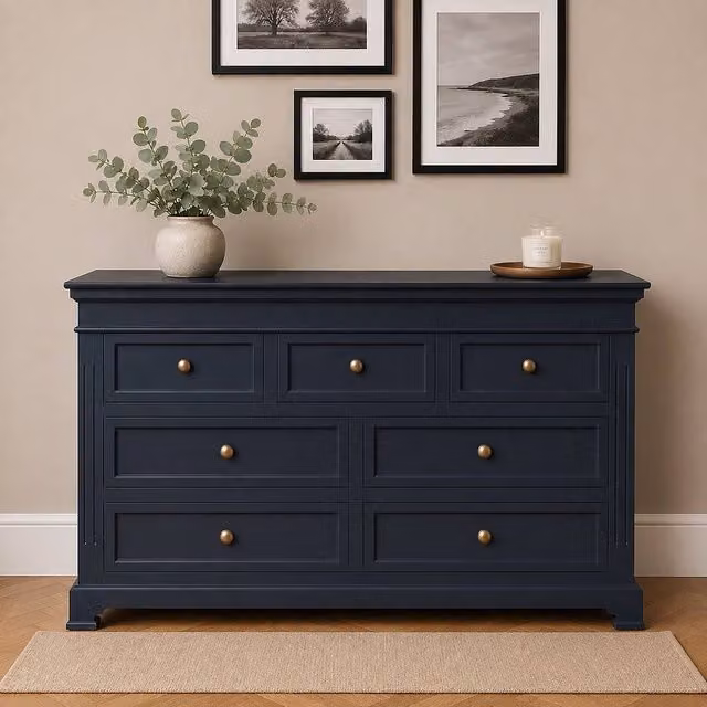 Melody Maison Daventry 7 Drawer Chest of Drawers in Navy Blue and Black – 1