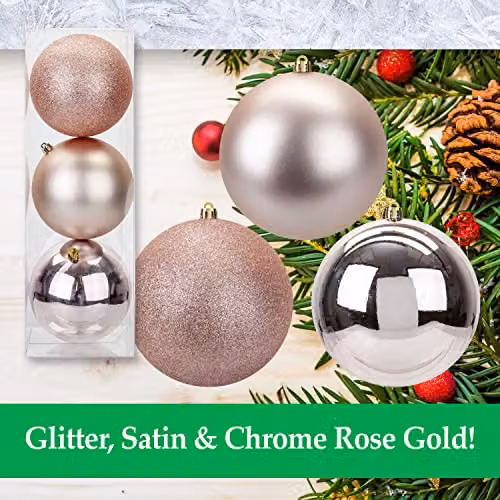VFM e-Store Christmas Bauble Pack of 3 in Gold, Silver and Pink, Diameter: 12 cm – 3