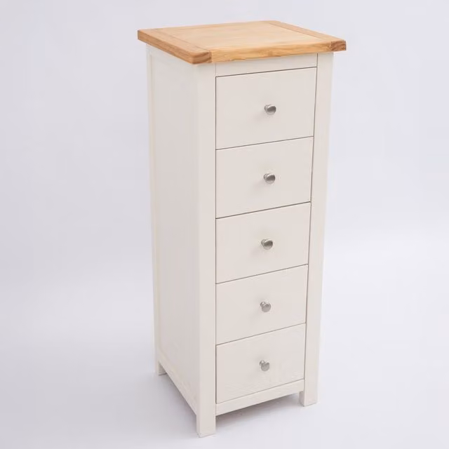 Cabinet Bits Maggiori 5 Drawer Narrow Chest of Drawers in Off-White with Gold Accents