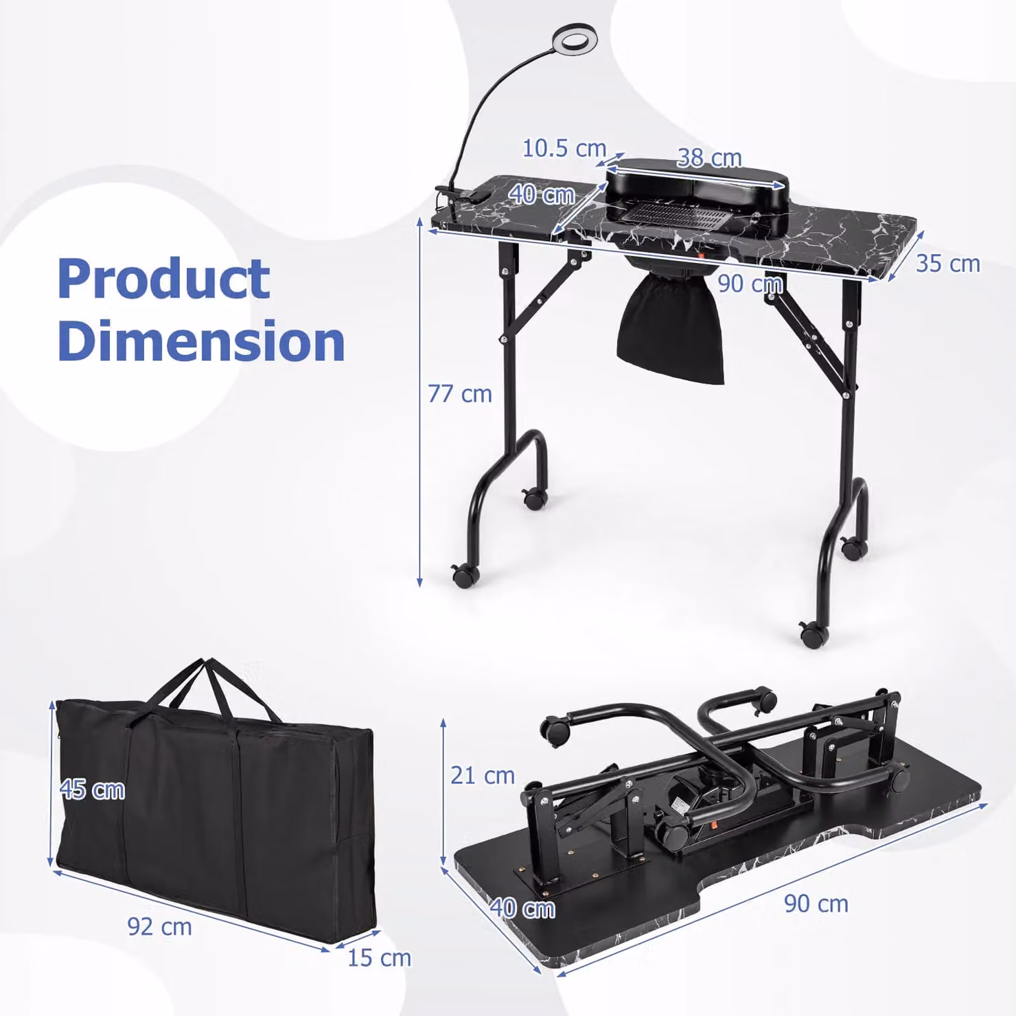 Costway Folding Manicure Nail Table with Electric Dust Collector and Carry Bag in Black – 2