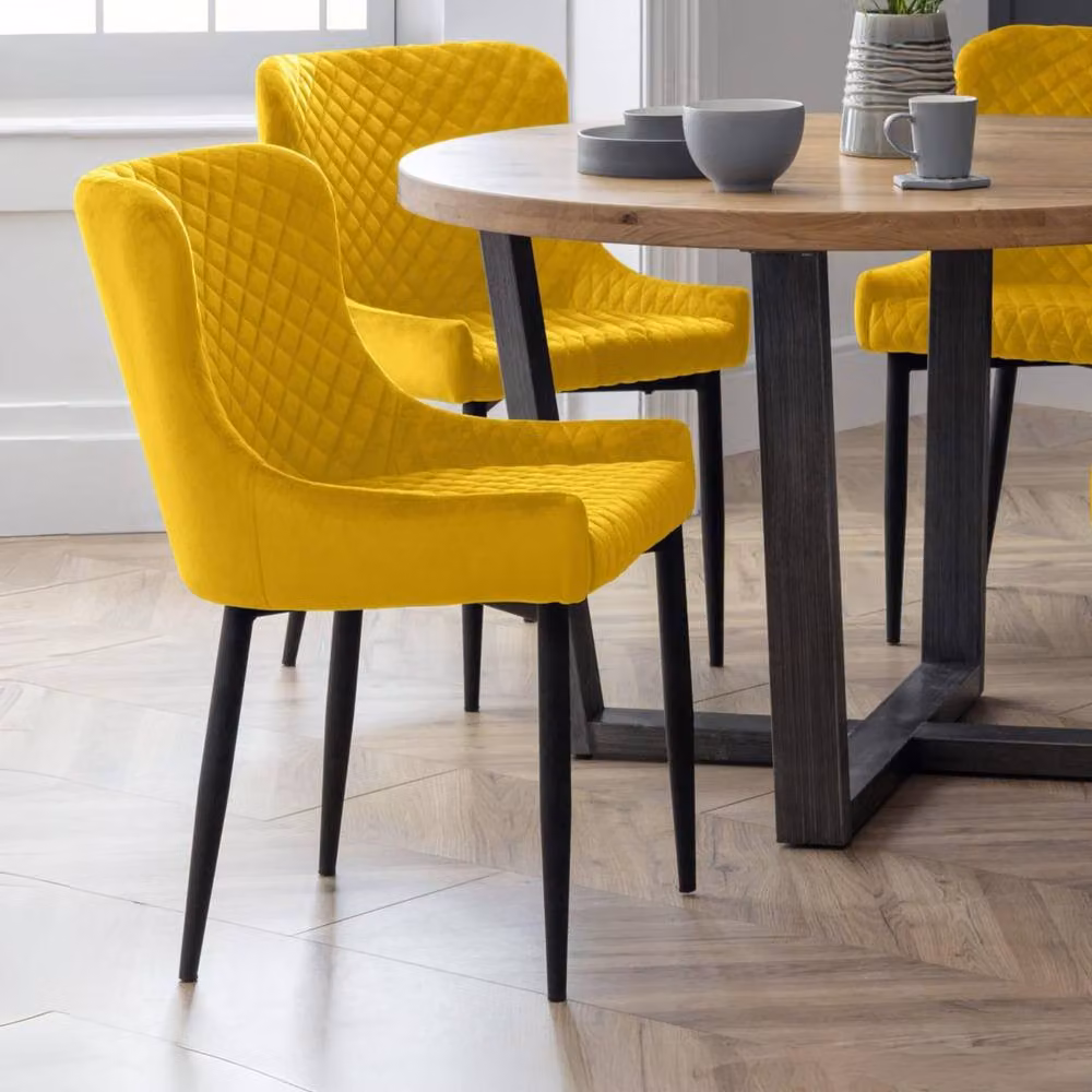 Cheshire Cromwell Set of 2 Modern Mustard Yellow Velvet Dining Chairs with Black Metal Frame – 2