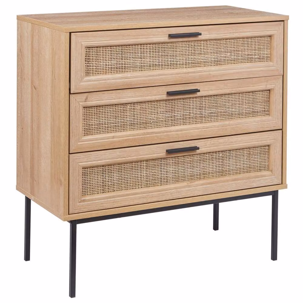 Wyld and Coco Boho Rattan 3-Drawer Chest with Black Frame in Brown – 2