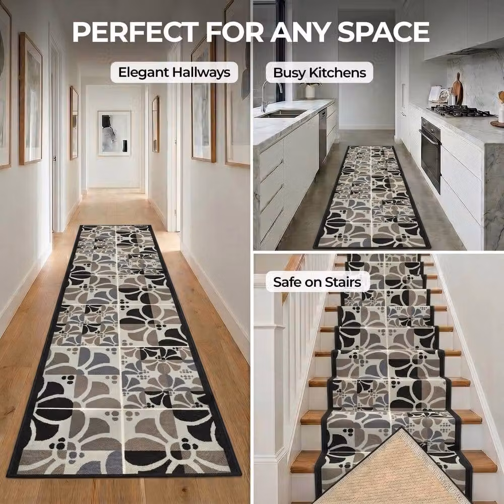 Bravich LTD Daisy Floral Non-Slip Low Pile Hallway Runner Rug in Grey, W/D: 66 x 457 cm – 7