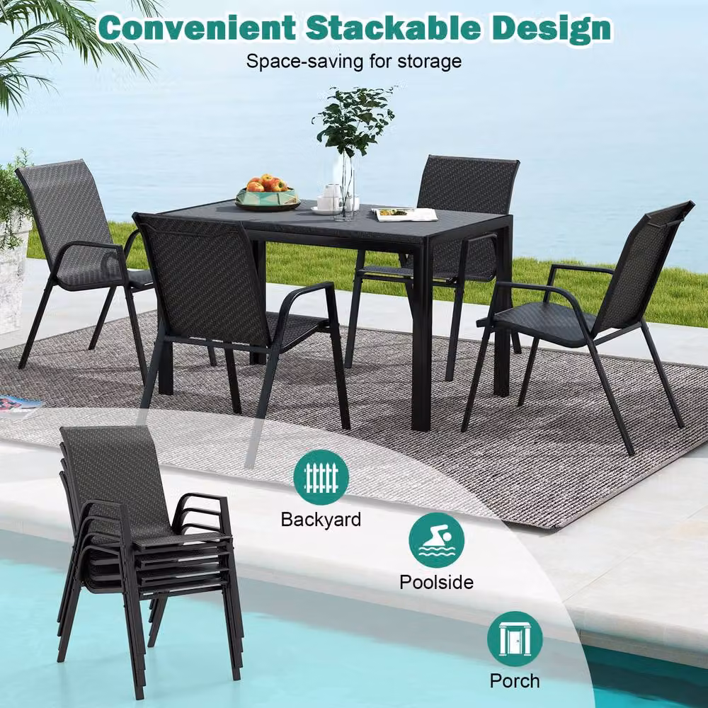 Costway Set of 4 Stackable Brown Polyrattan Patio Chairs for Garden and Outdoor Use – 5