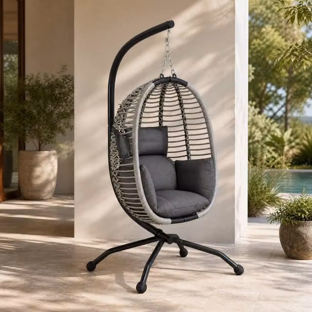 STILVORA Egg Chair with Stand and Foldable Fabric Seat in Grey – 1