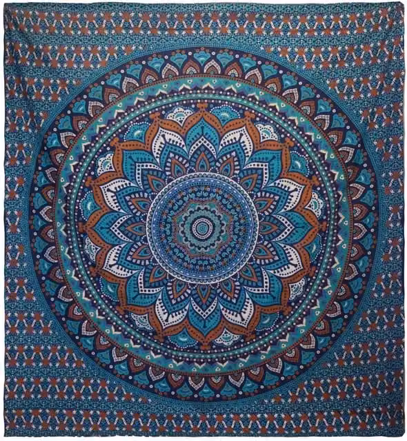 KDMD Double Cotton Bedspread and Wall Hanging Set in Turquoise with Geometric Mandala Art